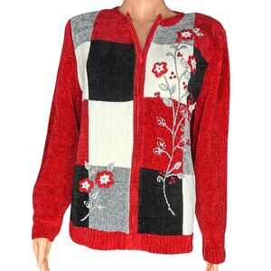 Alfred Dunner floral embroidered cardigan sweater size small